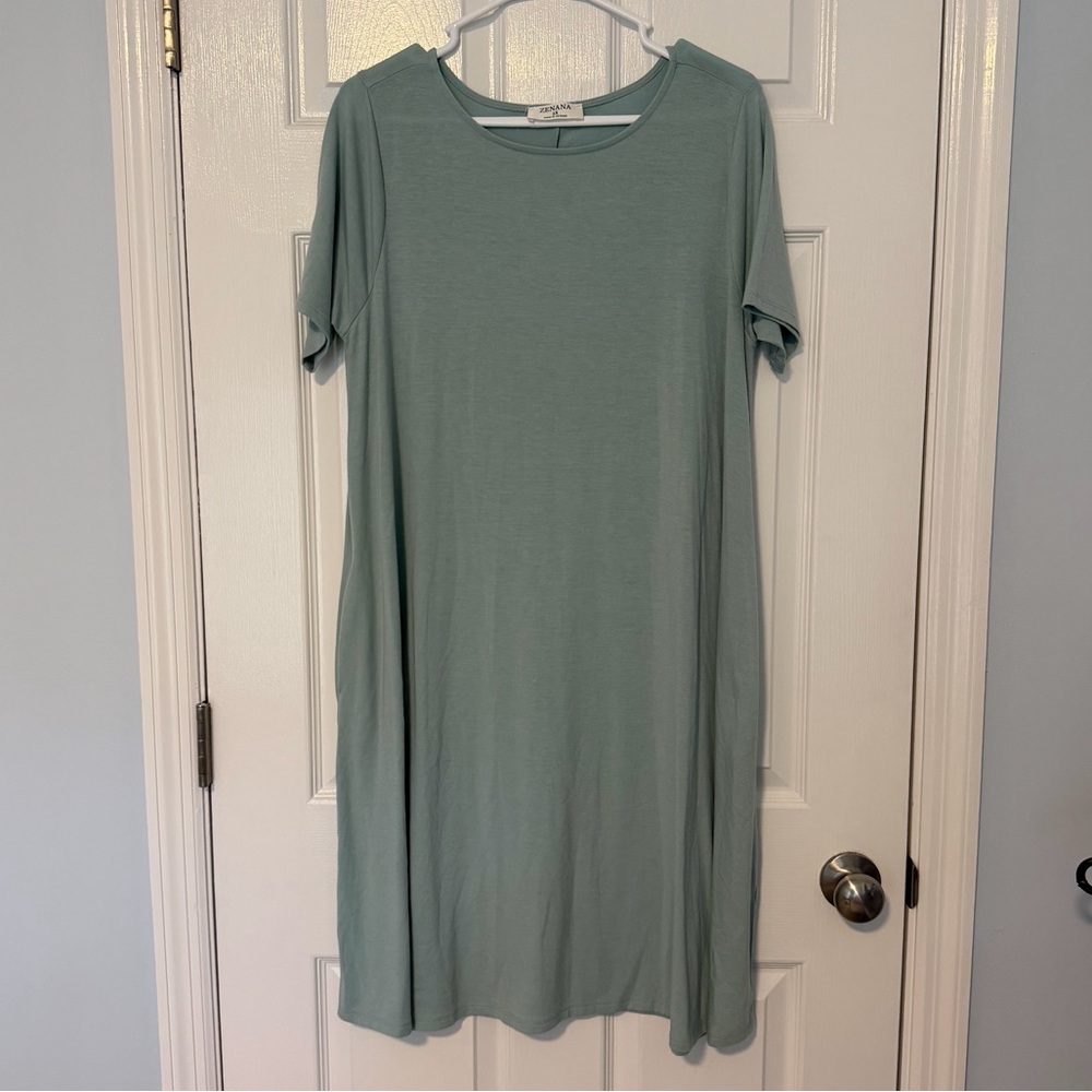 Zenana Outfitters Sage Green T-Shirt Dress